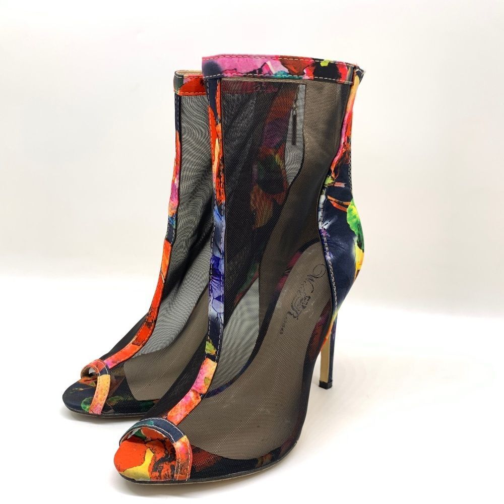 Wild Rose Giselle Women Satin Fabric Mesh Floral Stiletto Bootie Size 5.5